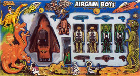 airgamboys 00421 - 2 astronautas dorados + 2 alien verdes + astronave