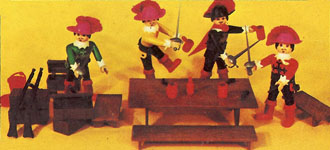 airgamboys 07412 - D'Artagnan y 3 mosqueteros con mesa y banquetas